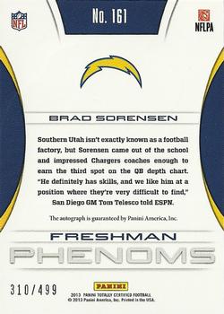 2013 Panini Totally Certified #161 Brad Sorensen Back