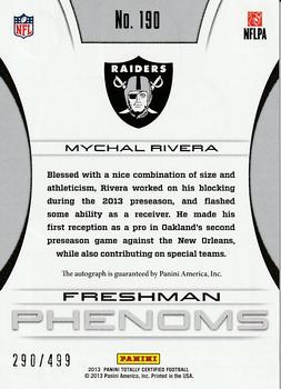 2013 Panini Totally Certified #190 Mychal Rivera Back
