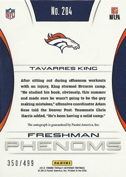 2013 Panini Totally Certified #204 Tavarres King Back
