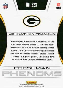 2013 Panini Totally Certified #223 Johnathan Franklin Back