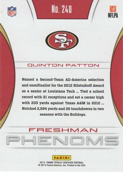 2013 Panini Totally Certified #240 Quinton Patton Back