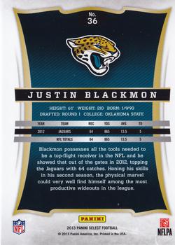 2013 Panini Select #36 Justin Blackmon Back