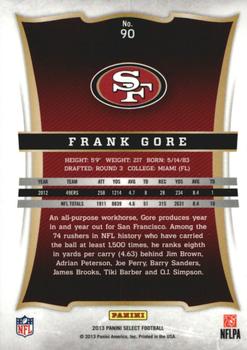 2013 Panini Select #90 Frank Gore Back