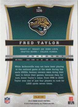 2013 Panini Select #126 Fred Taylor Back