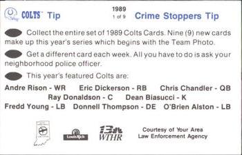 1989 Indianapolis Colts Police #1 Colts Team Card Back