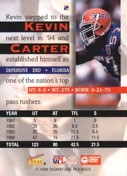 1996 Signature Rookies Auto-Bilia #2 Kevin Carter Back