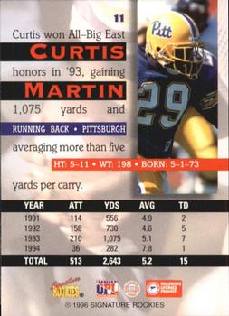 1996 Signature Rookies Auto-Bilia #11 Curtis Martin Back