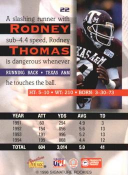 1996 Signature Rookies Auto-Bilia #22 Rodney Thomas Back