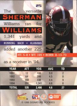 1996 Signature Rookies Auto-Bilia #25 Sherman Williams Back
