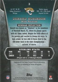 2013 Bowman Sterling #3 Denard Robinson Back