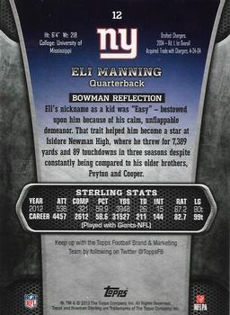 2013 Bowman Sterling #12 Eli Manning Back
