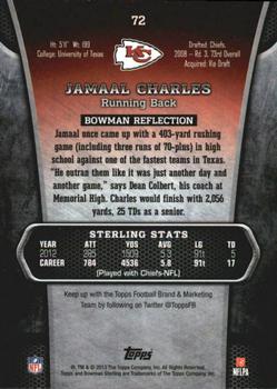 2013 Bowman Sterling #72 Jamaal Charles Back