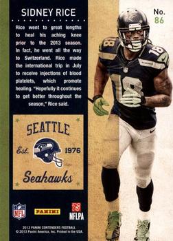 2013 Panini Contenders #86 Sidney Rice Back
