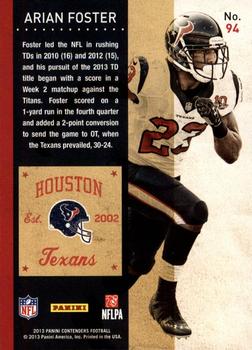 2013 Panini Contenders #94 Arian Foster Back