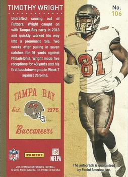 2013 Panini Contenders #106 Timothy Wright Back