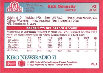1990 Pacific Oroweat Seattle Seahawks #2 Rick Donnelly Back
