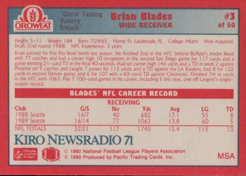 1990 Pacific Oroweat Seattle Seahawks #3 Brian Blades Back