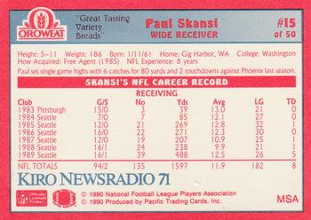 1990 Pacific Oroweat Seattle Seahawks #15 Paul Skansi Back
