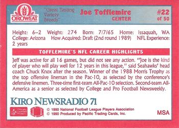1990 Pacific Oroweat Seattle Seahawks #22 Joe Tofflemire Back