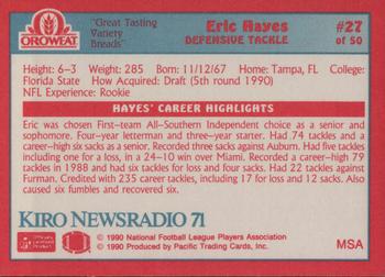 1990 Pacific Oroweat Seattle Seahawks #27 Eric Hayes Back
