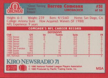 1990 Pacific Oroweat Seattle Seahawks #31 Darren Comeaux Back