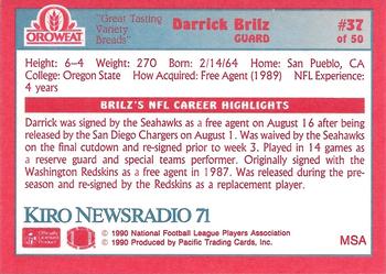 1990 Pacific Oroweat Seattle Seahawks #37 Darrick Brilz Back