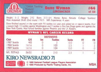 1990 Pacific Oroweat Seattle Seahawks #44 David Wyman Back