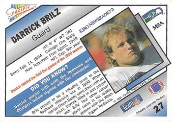 1991 Pacific Oroweat Seattle Seahawks #27 Darrick Brilz Back