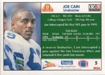 1992 Pacific Oroweat Seattle Seahawks #5 Joe Cain Back