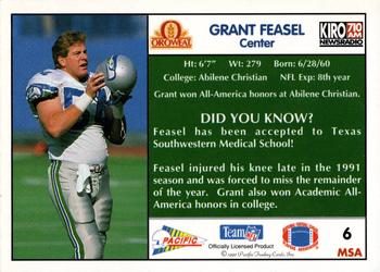 1992 Pacific Oroweat Seattle Seahawks #6 Grant Feasel Back
