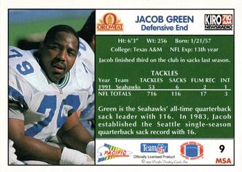 1992 Pacific Oroweat Seattle Seahawks #9 Jacob Green Back
