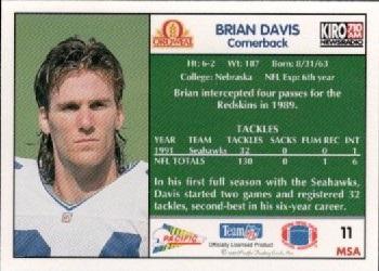 1992 Pacific Oroweat Seattle Seahawks #11 Brian Davis Back