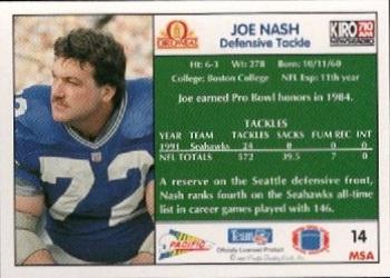 1992 Pacific Oroweat Seattle Seahawks #14 Joe Nash Back