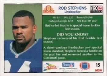 1992 Pacific Oroweat Seattle Seahawks #15 Rod Stephens Back