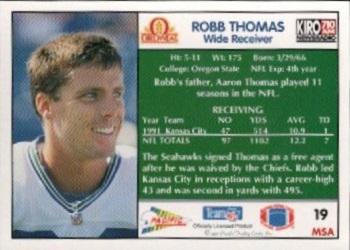 1992 Pacific Oroweat Seattle Seahawks #19 Robb Thomas Back