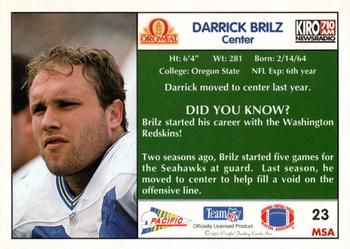1992 Pacific Oroweat Seattle Seahawks #23 Darrick Brilz Back