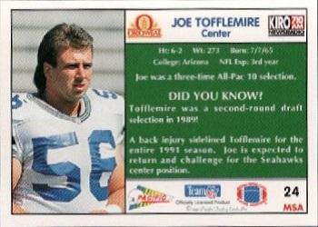 1992 Pacific Oroweat Seattle Seahawks #24 Joe Tofflemire Back