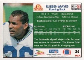 1992 Pacific Oroweat Seattle Seahawks #26 Rueben Mayes Back