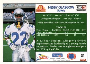 1992 Pacific Oroweat Seattle Seahawks #31 Nesby Glasgow Back