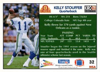 1992 Pacific Oroweat Seattle Seahawks #32 Kelly Stouffer Back