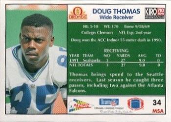 1992 Pacific Oroweat Seattle Seahawks #34 Doug Thomas Back