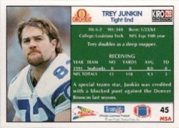 1992 Pacific Oroweat Seattle Seahawks #45 Trey Junkin Back