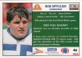 1992 Pacific Oroweat Seattle Seahawks #46 Bob Spitulski Back
