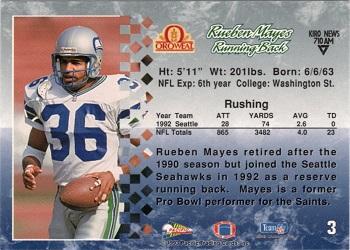 1993 Pacific Oroweat Seattle Seahawks #3 Rueben Mayes Back