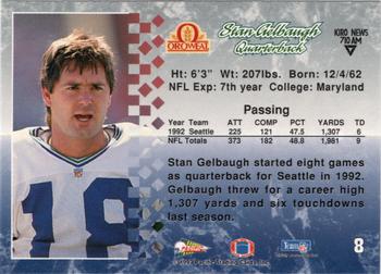 1993 Pacific Oroweat Seattle Seahawks #8 Stan Gelbaugh Back