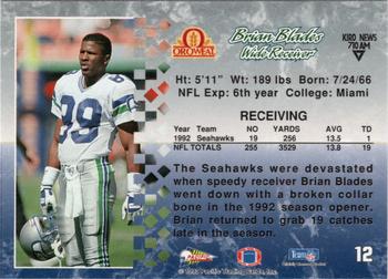 1993 Pacific Oroweat Seattle Seahawks #12 Brian Blades Back