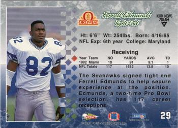 1993 Pacific Oroweat Seattle Seahawks #29 Ferrell Edmunds Back