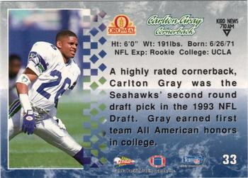1993 Pacific Oroweat Seattle Seahawks #33 Carlton Gray Back