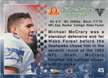 1993 Pacific Oroweat Seattle Seahawks #45 Michael McCrary Back