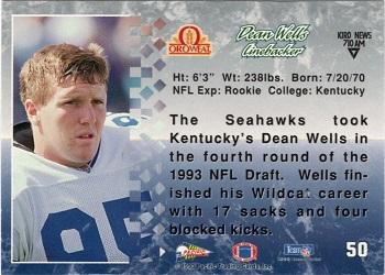 1993 Pacific Oroweat Seattle Seahawks #50 Dean Wells Back